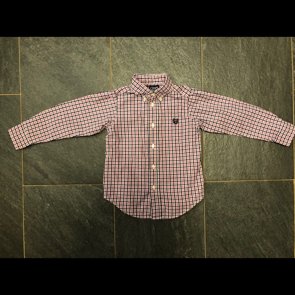 Chaps pink, blue and white plaid shirt, size 4
